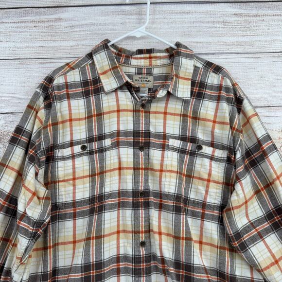 QuikSilver Waterman Collection Button Down Flannel Shirt Mens XXL White Brown - Picture 3 of 14